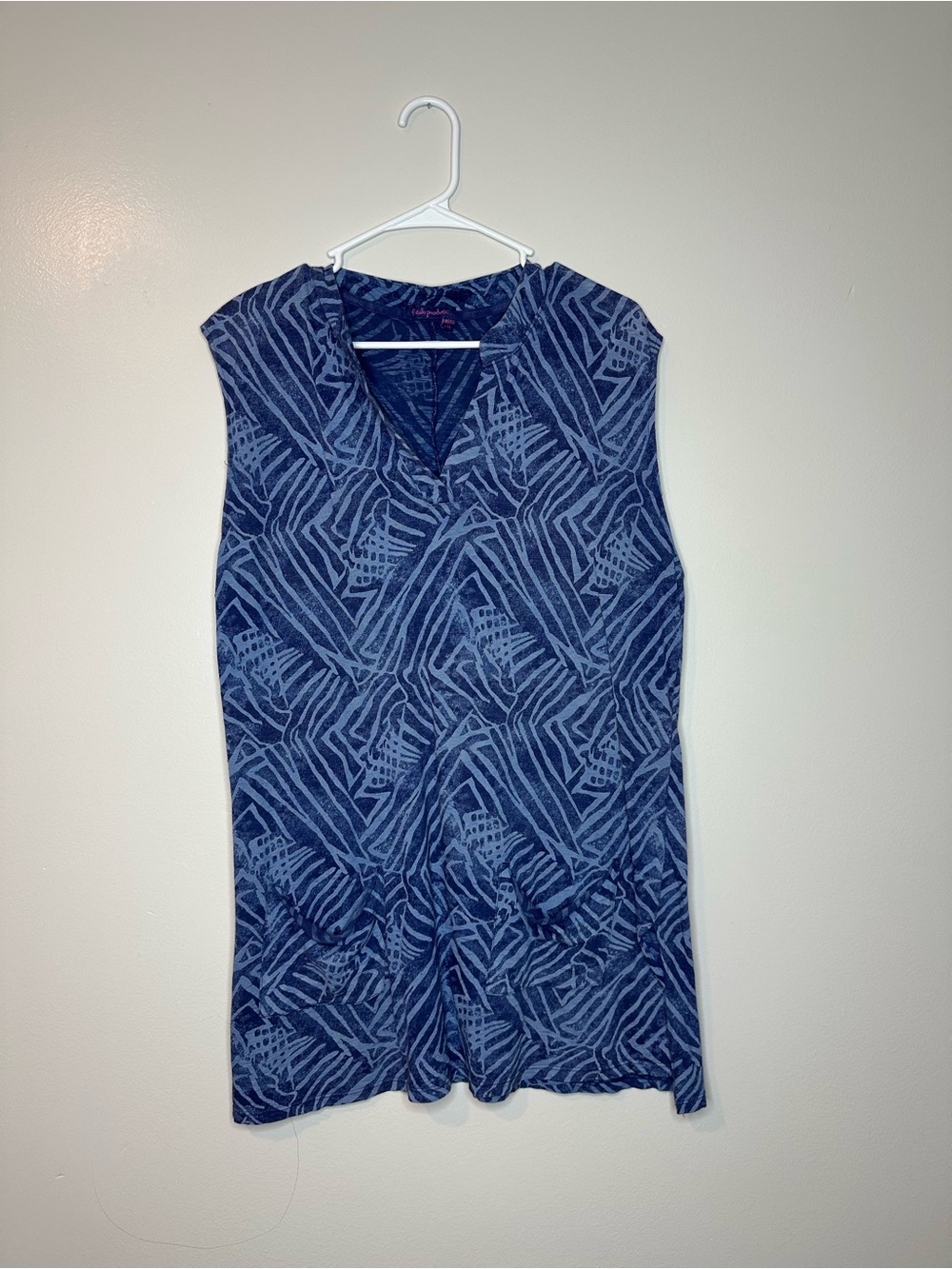 Fresh Produce Sleeveless Blue V Neck Tunic Women’s Sz M/L USA Cotton Boho Batik